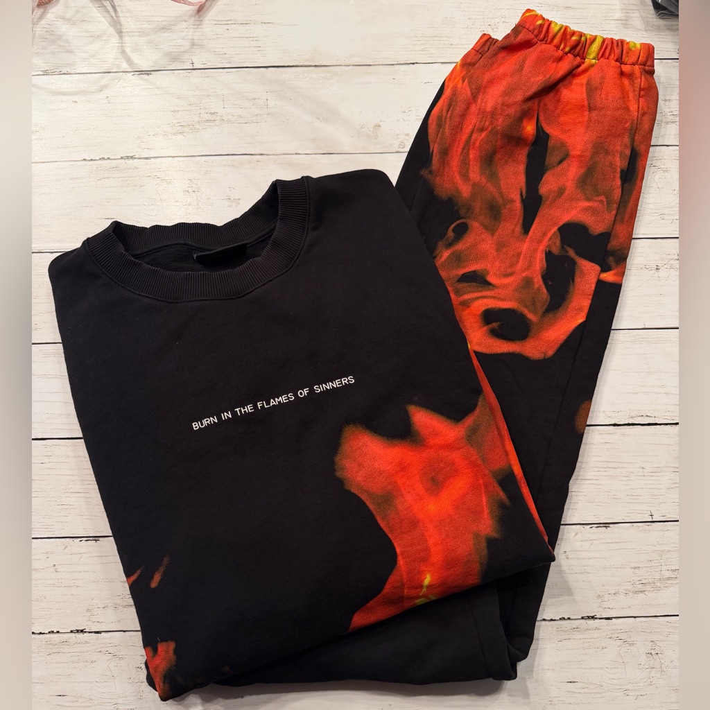 Ihs Flames Sweatshirt Sz L “Burn In The Flames Of Sinners” Graphic Screen Black